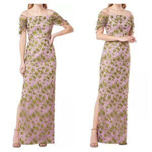 JS Collections Formal Dress NWT Floral Embroidered Column Gown Sz 10 Pink Green
